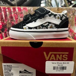 Vans Kids Old Skool V Sneakers - Black & White Daisy Print